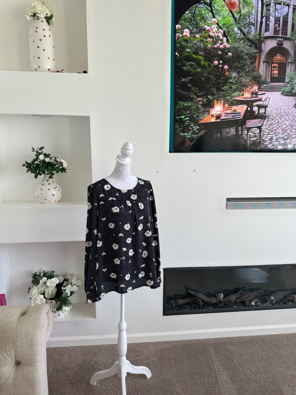 J. Crew Black Floral Long-Sleeve Blouse - Picture 2 of 10